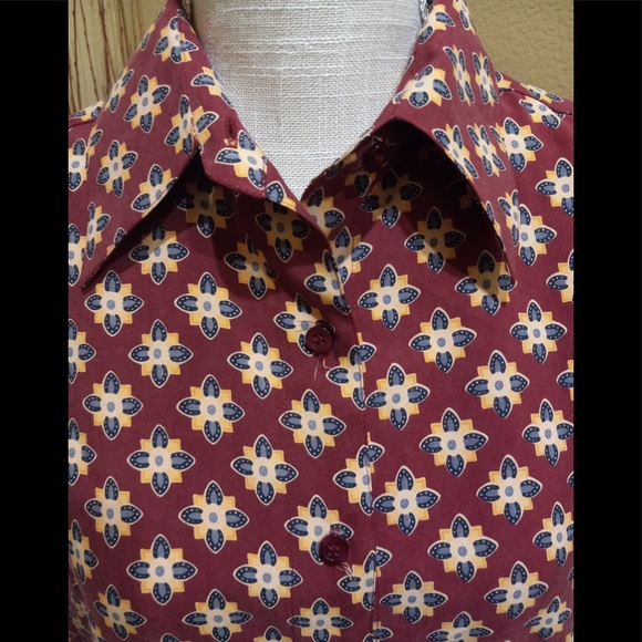 Silk Club 100% Silk Burgundy- Long Sleeve Button Down Printed Collar Shirt - Picture 3 of 5